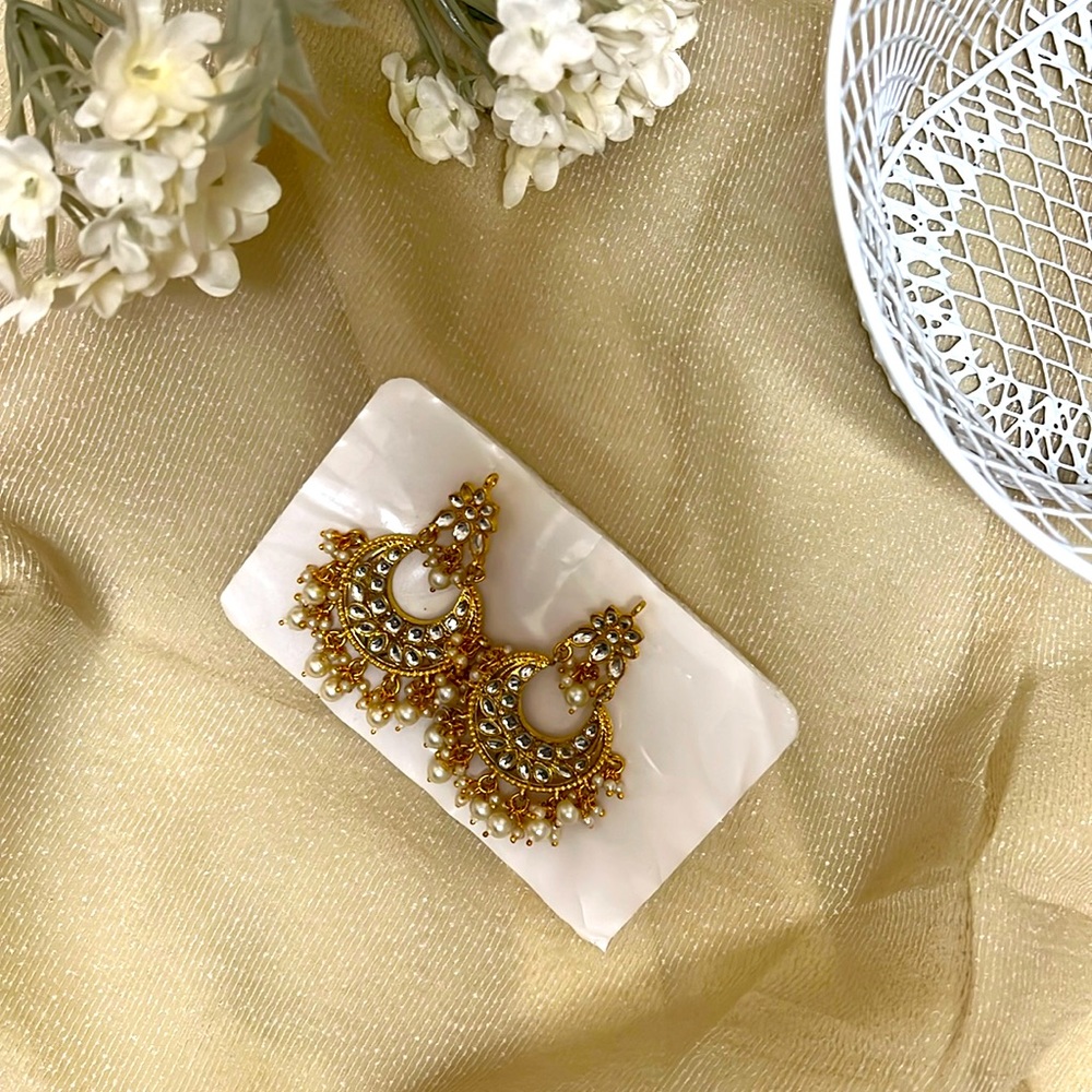 Kundan Stoone beads golden earrings color gold #166